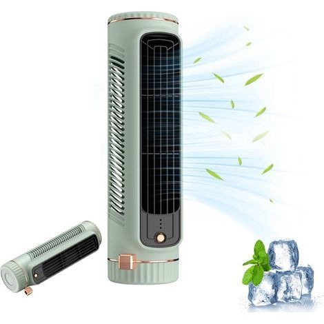 Silent tower fan, air cooler, air conditioner, tower fan, 3 speeds, USB rechargeable, green (1/5)