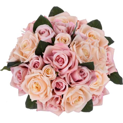 Bouquet De Roses Artificielles - 2 Pièces - 18 Têtes Totales - Tige En Acier Recouverte De Ruban Floral - Pour Décoration Mariage Maison Jardin (1/5)
