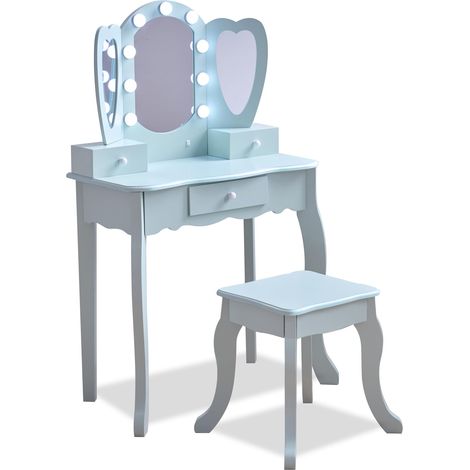 Coiffeuse Enfant en Bois Bleu Clair en Forme de cœur (1/5)