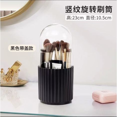 Porte-pinceaux de maquillage rotatif, boîte de rangement pour pinceaux à lèvres et à poudre, pour coiffeuse, noir