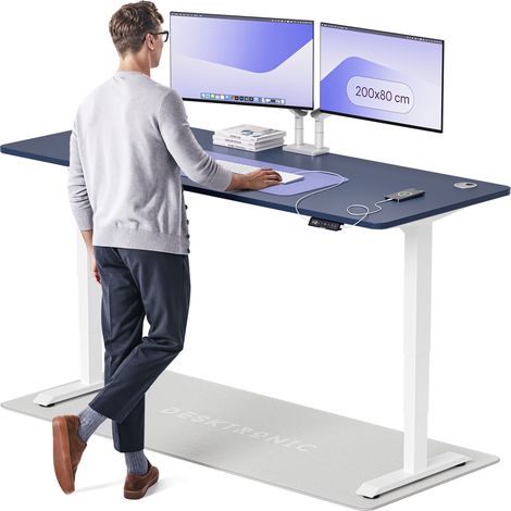 Desktronic Bureau assis debout HomePro - 200x80cm - Blanc/Bleu
