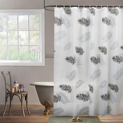 Bardusch-Rideau de douche blanc 240 x 180 cm, semi-transparent, feuilles noires, lavable et anti-moisissure (1/5)