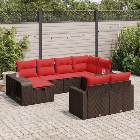 Salon de jardin 10 pcs avec coussins marron résine tressée (1/5)