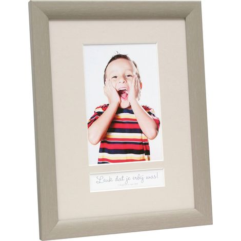 Cadre Photo avec Case Texte en Néerlandais Bois Peint Beige 19,2 x 14,9 x 1,5 cm (1/4)