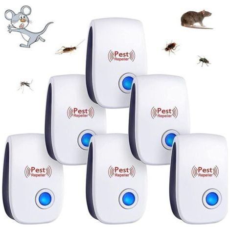 Packung mit 6 Ultraschall-Schädlingsbekämpfungsgeräten für den Innenbereich gegen Mücken, Mäuse, Kakerlaken, Nagetiere, Ameisen, Spinnen und Insekten (1/3)