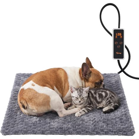 Tapis Chauffant pour Chat et Chien, 6 Niveaux, Minuterie, 70x50cm Coussin chauffant, 6 niveaux de température, minuterie à 6 réglages, câble anti-morsure, housse en peluche douce, Intérieur (1/5)