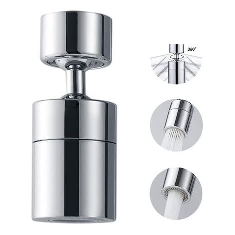 Douchette de robinet de cuisine - Accessoire de robinet - Robinet de cuisine - Douchette rotative - Deux jets - Acier inoxydable - Argent (1/5)