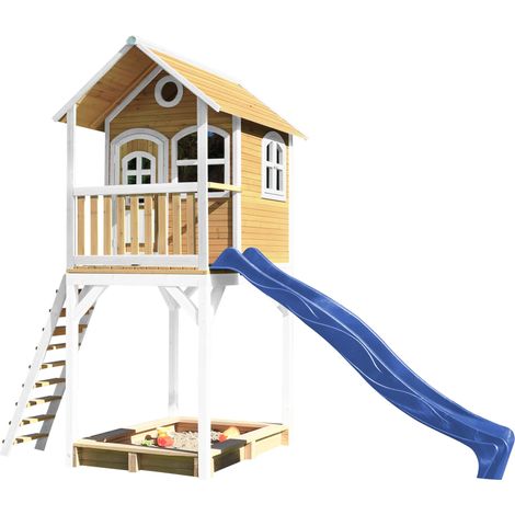 Axi Romy Maison Enfant Avec Bac À Sable & Toboggan Bleu  Aire De Jeux Pour L'Extérieur En Blanc & Marron Maisonnette / Cabane De Jeu En Bois Fsc