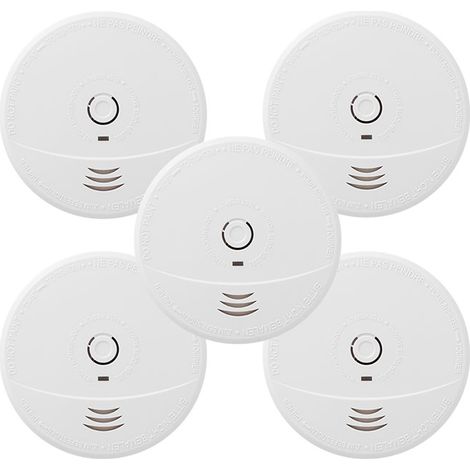 EVACUATE Lot de 5 détecteurs de fumée NF autonomie 5 ans, garantie 3 ans, conformité KNX, sécurité optimale pour votre habitation. (1/5)