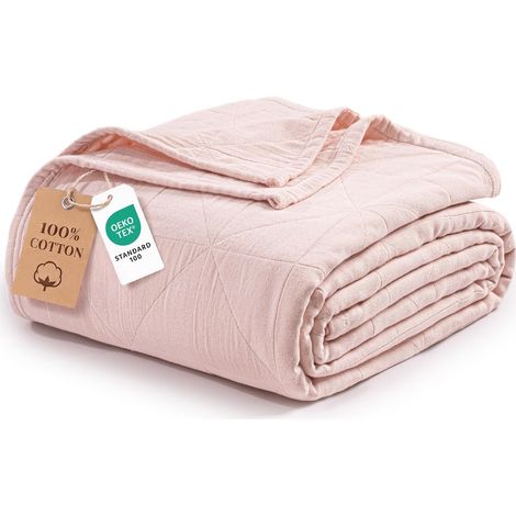 Plaid Légère en Coton pour L’été, 230 x 270 cm, Rose (1/5)