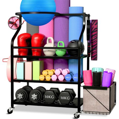 Home Gym Storage Dumbbell Rack, Weight Stand Kettlebell Rack Yoga Mat Holder Rack for Barbell Pad Resistance Band Foam Roller, Fitness Accessories Organizer (1/5)