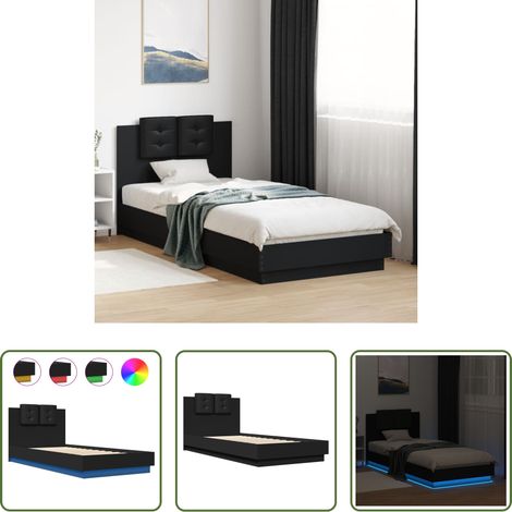 vidaXL LED-Leuchten - Bettgestell mit Kopfteil und LED-Leuchten Schwarz 100x200 cm (1/5)