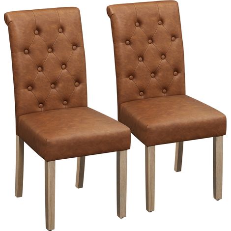 Homevive 2pcs Sillas de Comedor Silla de Polipiel con Pata de Madera Pack 2 para Salón Comedor Cocina Restaurante 45.5x62x98.5 cm Color Marrón (1/5)