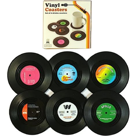 6pcs Disque Vinyle Tasse Coaster Rétro Café Tasse Tampon D'isolation Thermique Tapis Rond Tapis de Tasse Boisson Tasse Pad Tapis de Table