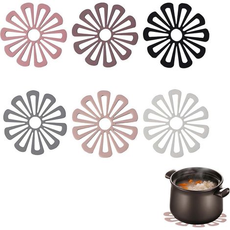 Topfuntersetzer Silikon 6er-Set, Hitzebeständig, Rutschfest, Blumen-Design