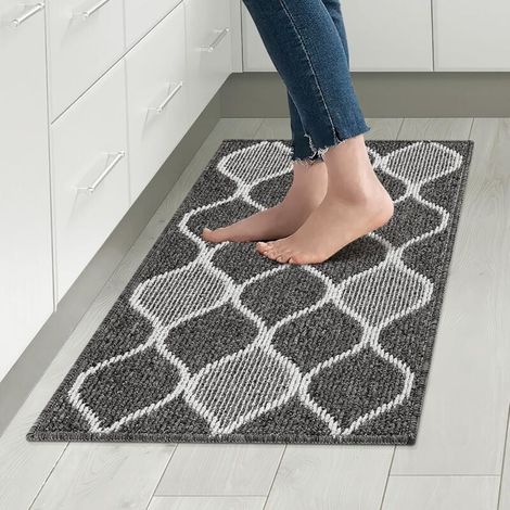 Tapis de cuisine antidérapant, absorbant, résistant à la saleté, 100 % polypropylène, lavable en machine, 45 x 75 cm, noir (1/4)