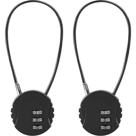 Set mit 2 wasserdichten 3-stelligen Zahlenschlössern für den Außenbereich, Spindschlösser, Fitnessstudioschlösser, Mini-Zahlenschlösser mit Metallkabel (schwarz) (1/4)