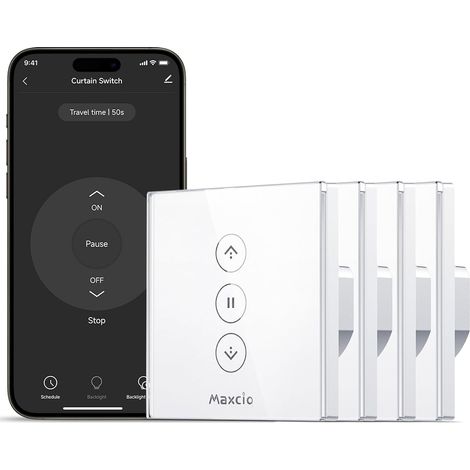 Interrupteur Connecté WiFi Volet Roulant Verre Tactile [Fil Neutre]  Interrupteur Intelligent Pour Rideau, Minuterie Automatique, Commande Vocale (1/5)