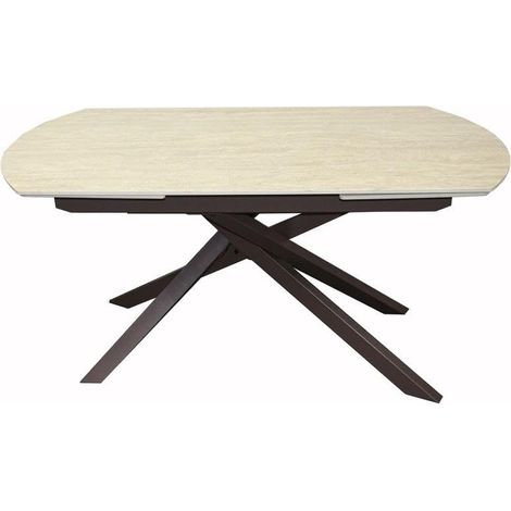 Table à Manger Extensible en Forme de métal et Pierre frittée Marron et Beige 75 x 240 x 90 cm (1/2)