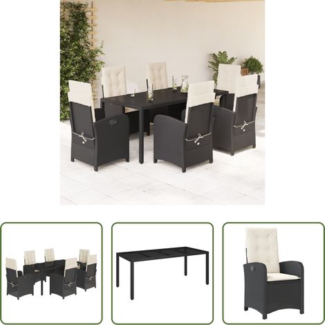 vidaXL Gartenessgruppe -  7-tlg. Garten-Essgruppe mit Kissen Schwarz Poly Rattan (1/5)