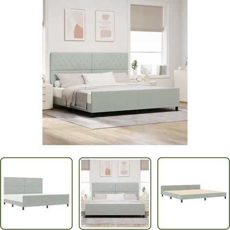Samtbett - Boxspringbett mit Kopfteil Hellgrau 200 x 200 cm Samt (1/5)