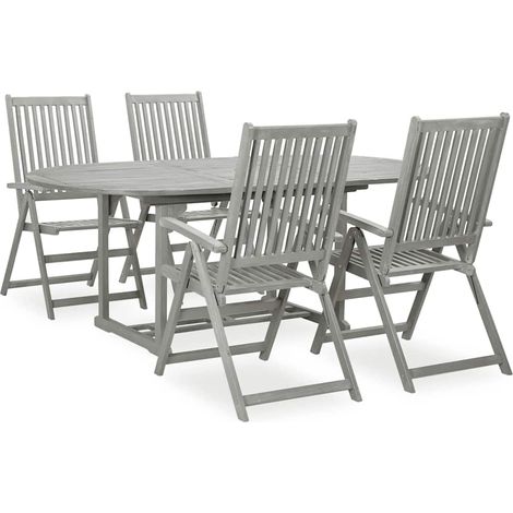 vidaXL Conjunto de comedor de jardín de 5 piezas (150-200 cm) x 100 cm, madera maciza de acacia gris (1/5)