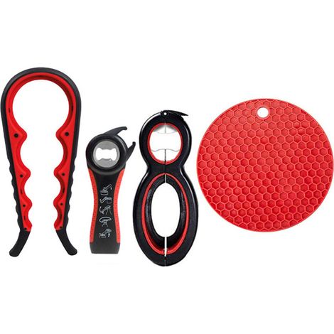 Bardusch-Ouvre-bocal à pince - Lot de 4 ouvre-bocaux en caoutchouc pour mains faibles - Ouvre-bocal 6 en 1 / 5 en 1 - Idéal pour les personnes âgées souffrant d'arthrite (1/5)