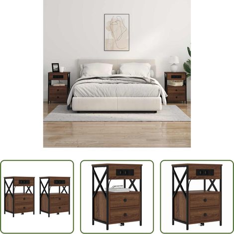 Rangement - Cabinet de chevet avec tiroir 2 pcs Chêne brun 40 x 31 x 60 cm (1/5)