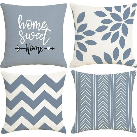 Housses de coussin décoratives d'extérieur pour canapé et lit, lot de 4 taies en lin résistantes, 45x45 cm, gris, idéales pour terrasse et intérieur. (1/5)