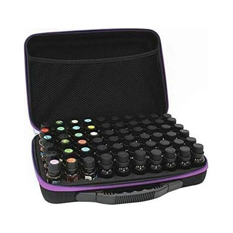 Boîte d'huiles Essentielles à 60 Compartiments Sac Rangement Pour 60 Boîteilles Inserts En Mousse Avec étui Protection Antichoc Fourre-Tout Protecteur Violet (Huile essentielle NON INCLUS) (15ml)-Fei (1/5)
