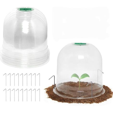 6 Pièces Cloche pour Plantes de Jardin, 19cm x 16cm Couverture de Cloche de Dôme de Plante Mini Serre en Plastique -18 Piquets de Fixation (1/5)