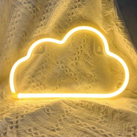 Lumière nuage néon, lumière nuage néon LED pour décoration murale, alimentée par batterie ou USB, jaune chaud (1/5)