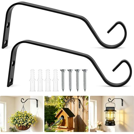 2 Pièces Support Crochet Plante 18.5cm, Supports Muraux pour Plantes Extérieur pour Paniers Suspendus Carillons éoliens Mangeoires Oiseaux pas Facile à Rouiller (1/5)