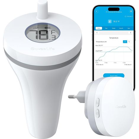 Thermomètre de piscine WiFi, IPX7 Thermomètre flottant Numérique Avec alerte par App, Exportation des données, Pour piscine, tube de bain, bol à poissons, spa, aquarium (1/5)