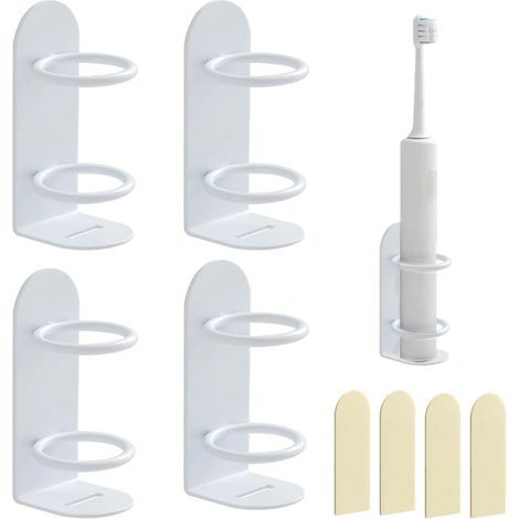 CCYKXA Elektrischer Wandzahnbürstenhalter, 4-teiliges Set aus eisenen Wandzahnbürstenhaltern, selbstklebender Zahnbürstenhalter mit Abflussloch, zur Verwendung neben dem Waschbecken (Weiß)