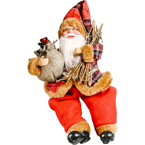 Décoration de Père Noël, figurine de Père Noël mignonne, jouet, ornement de table style fêtes pour la maison, le bureau, figurine assise, modèle de bûcher (1/5)