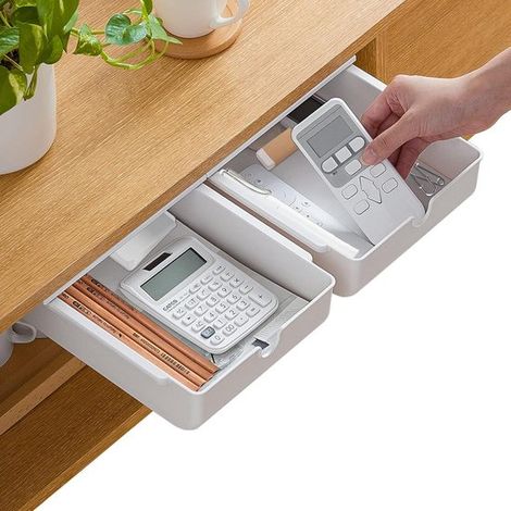Organizador de cajones de 2 piezas para debajo del escritorio Cajón autoadhesivo Adhesivo creativo para escritorio Cajón oculto para esc,2 piezas (1/5)