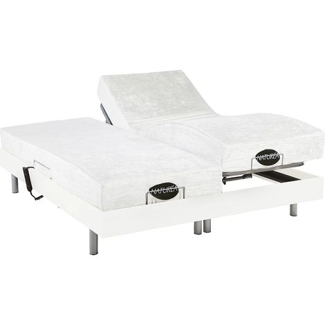 Vente-Unique – Lit électrique de relaxation 2 x 80 x 200 cm – Matelas mousse à mémoire de forme – Sommier tout plots – Soutien très ferme – Coutil en bambou (1/5)