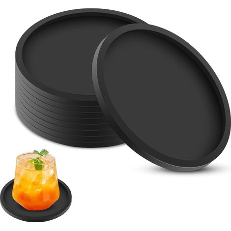 Set di 8 sottobicchieri rotondi antiscivolo in silicone per bicchieri e bottiglie di caffè, birra e vino, perfetti per la casa e il bar (nero) (1/5)