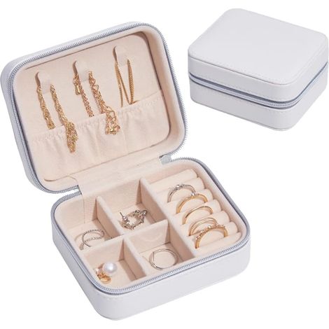 Boîte à Bijoux, Petit Organisateur De Bijoux De Voyage, Sacs De Rangement En Cuir PU Pour Support Portable Femme Fille, Collier, Boucles D'oreilles, Bagues, Accessoires (1/5)