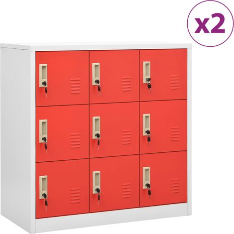 2 pcs Armoires à casiers, Vestiaire Métallique, Meubles de rangement Gris clair et rouge 90x45x92,5cm Acier HYB85596 (1/5)