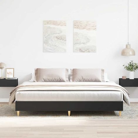 Cadre de lit 180 x 200 cm avec sommier à lattes, bois d’ingénierie, noir, sans matelas - PANGIVO (1/5)