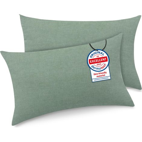 Taie Oreiller 40x60 Cm,Taie d'oreiller Lot De 2, 100% Coton Lavé, Housse Coussin avec Fermeture Eclair, Doux Resistant Et Confortable, Vert Taie (1/5)