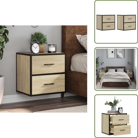 Mesita de noche de pared - vidaXL Mesitas de noche de pared 2 unidades roble Sonoma 40x31x39,5 cm - Mesita de noche con cajones