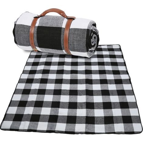 Jiubiaz Coperta da picnic impermeabile 200x200 cm ripiegabile a quadri blu-bianche tappetino da spiaggia esterno