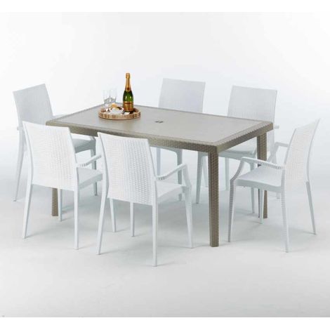 Tavolo Rettangolare Beige 150x90 cm con 6 Sedie Colorate Marion
