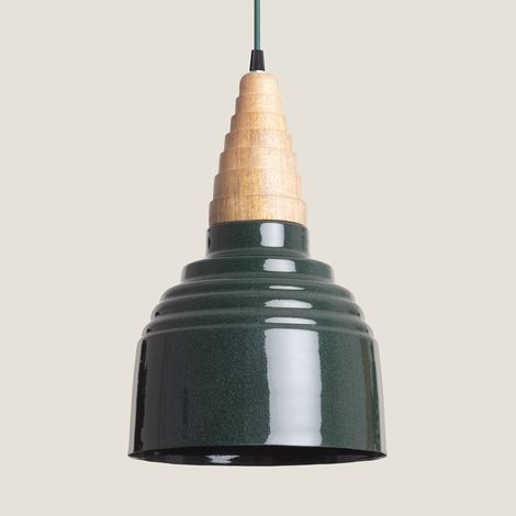 Lampada a Sospensione Legno e Metallo Arlene Yash Verde