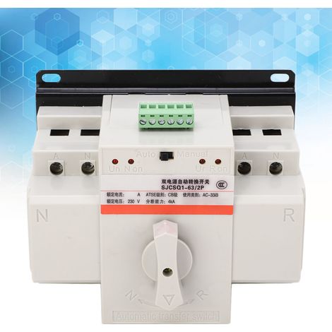 Commutateur de transfert automatique double alimentation SJCS Q1-63/2P 63A, disjoncteur 4 kA 230 V, type protection incendie (1/5)