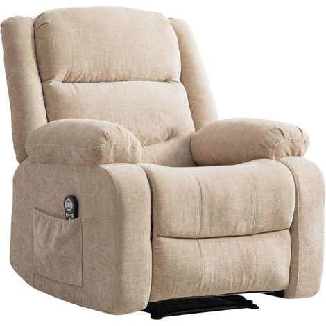 Fauteuil relax électrique avec massage, fonction chaleur, dossier et repose-pieds manuels, coloris kaki clair (1/5)