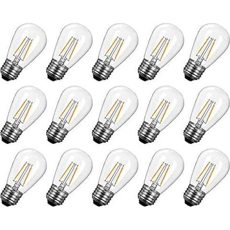 Lot de 15 ampoules LED E27 incassables S14 de rechange équivalent à 11 W, ampoules vintage à intensité variable pour guirlandes lumineuses commerciales, terrasse, jardin, 2700 K, blanc chaud [Classe é (1/5)